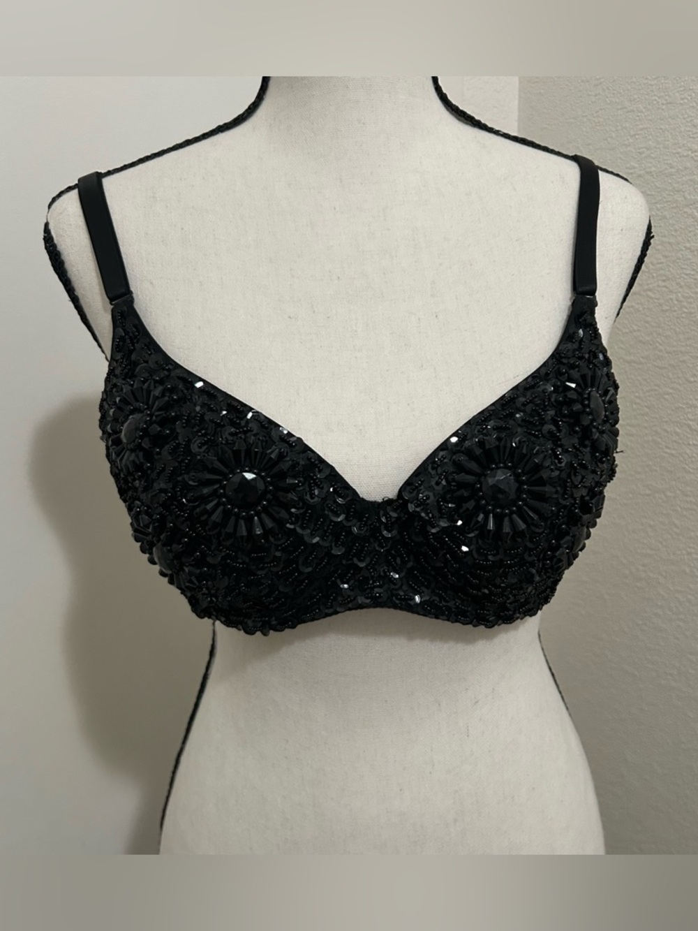 Twentyone Black Beaded Sequin Bustier Top Bra Medium Y2K Glam Festival Party